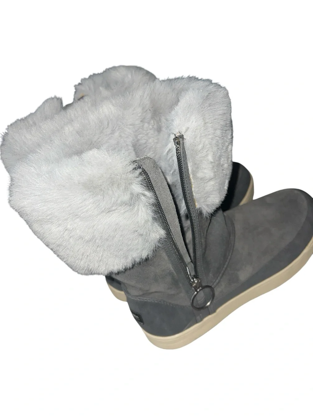 🩶🤍 Koolaburra by UGG Gray Suede Faux Fur Zip Winter Boots